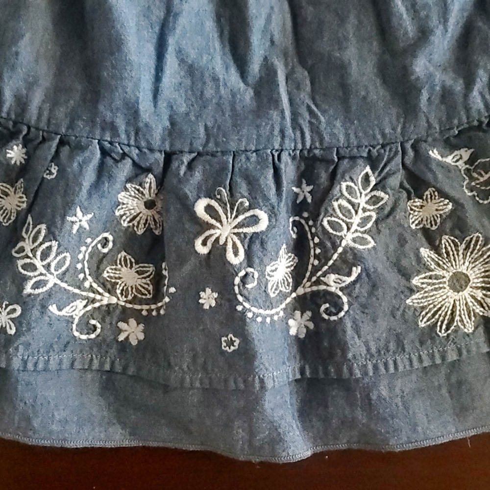 The Children's Place Cotton Jean Embroidered Floral Tube Dress - Picture 2 of 5